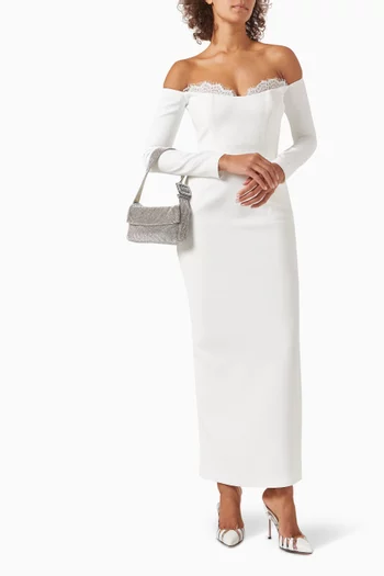 Farah Lace-trim Off-shoulder Maxi Dress in Crepe
