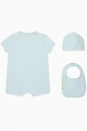Logo Sleepsuit, Bib & Beanie Gift Set in Cotton Jersey