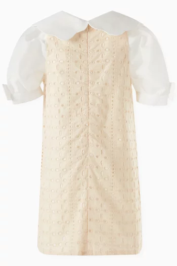 Puff Sleeve Shift Dress in Cotton