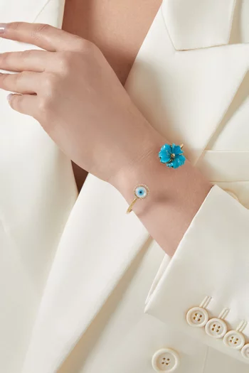 Carved Flower Turquoise & Mother of Pearl Bangle in 18kt Gold