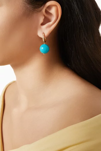 Turquoise Drop & Diamond Hoop Earrings in 18kt Gold