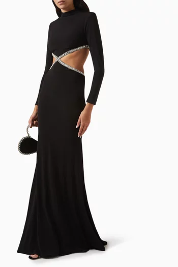 Embellshed Cutout Gown in Jersey