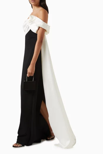 One-shoulder Two-tone Gown in Satin & Crepe