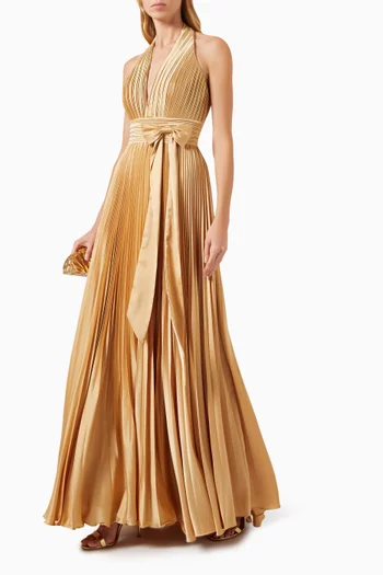 Pleated Halterneck Gown in Charmeuse