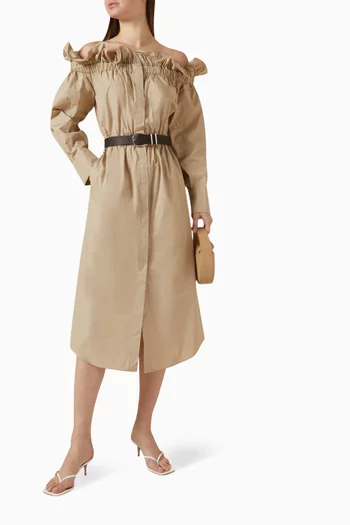 Off-shoulder Belted Midi Dress in Cotton