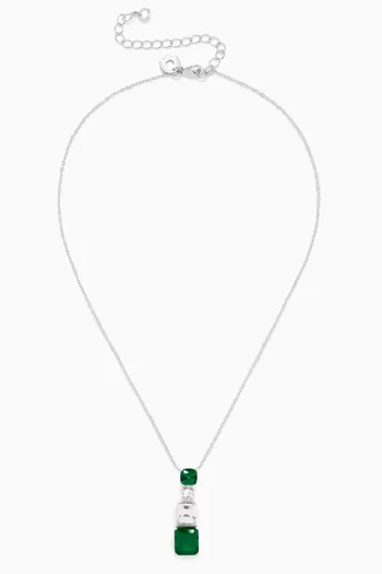 CZ Drop Pendant Necklace in Rhodium-plated Brass