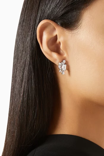 Emerald & Pear-cut Cluster Stud Earrings in Rhodium-plated Brass