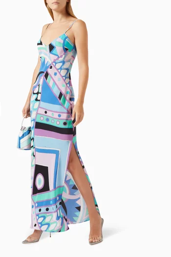 Vivara-print Slip Maxi Dress in Silk