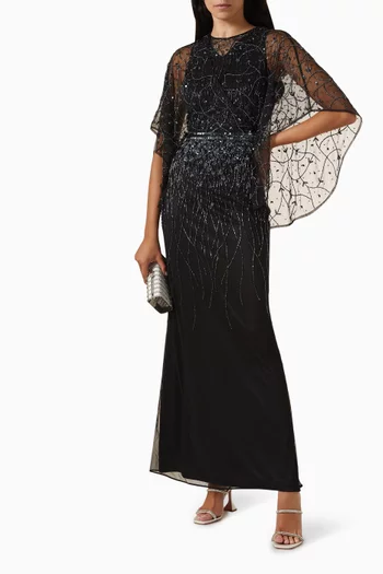Cape-style Embellished Gown in Tulle