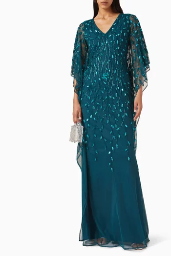 Beaded Kaftan-style Gown in Tulle