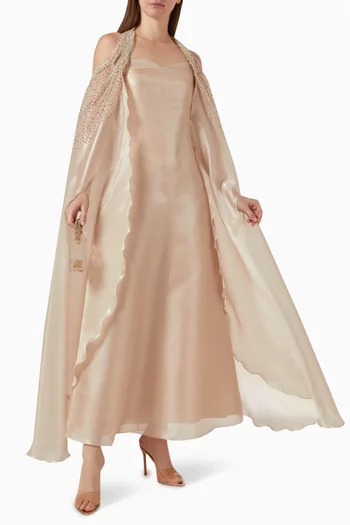 فستان مطرز بالكريستال بكاب وحمالة حول الرقبة أورجانزا