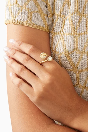 Valentino Garavani VLOGO Signature Pearl Ring in 18kt Gold-plated Metal