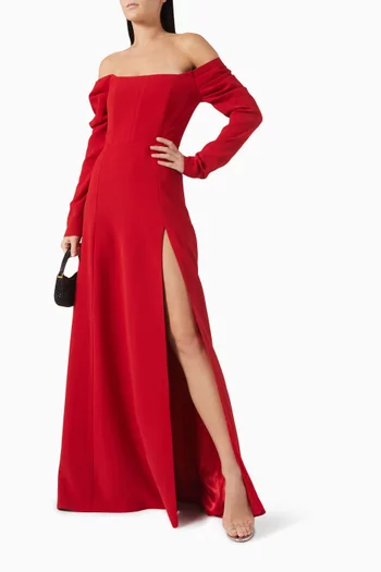 Off-shoulder Draped Sleeves Gown in Crepe
