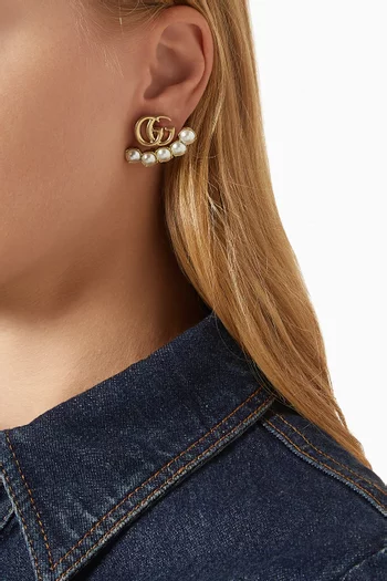 Double G Pearl Earrings in Metal
