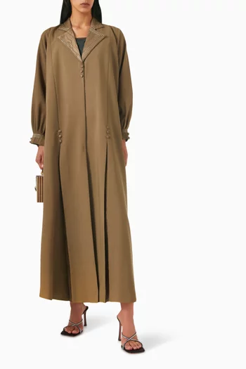 Coat-style Embroidered Abaya in Mixed Crepe