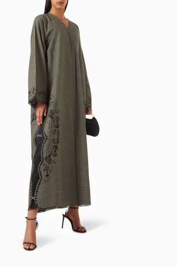 Laser-cut Floral Abaya in Mixed Linen