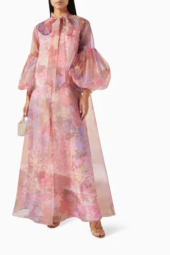 Lani Floral-print Kaftan & Slip Dress Set in Organza