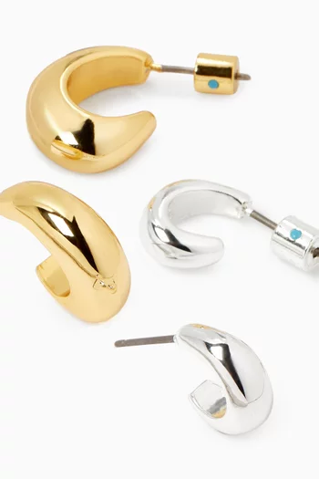 The Level Up Mini Hoop Earrings Set in Gold & Silver-tone Brass