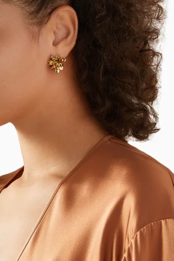 Flower Crystal Stud Earrings in Brass