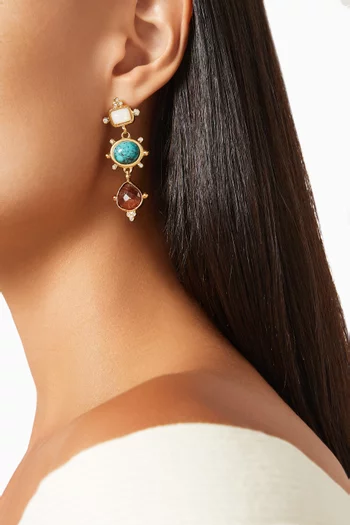 Tiki Stone Drop Earrings in 24kt Gold-plated Metal