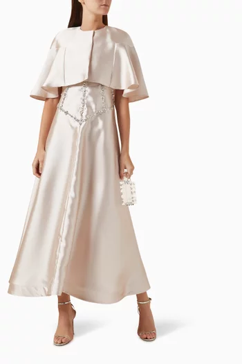 Crystal-embellished Dress & Cape Set in Metallic Taffeta