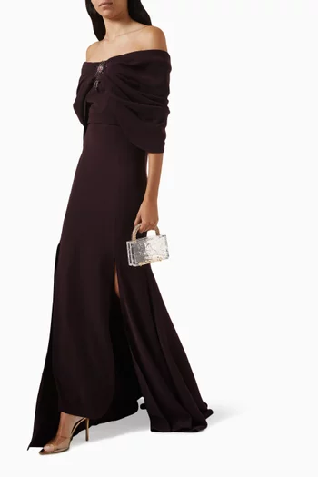 Crystal-embellished Off-shoulder Maxi Dress in Crepe