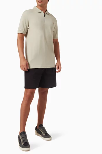 Zip Neck Polo Shirt in Cotton Piqué