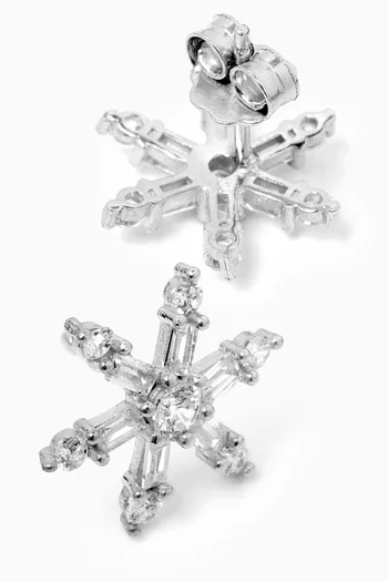 Snow Flake Crystal Stud Earrings in Sterling Silver