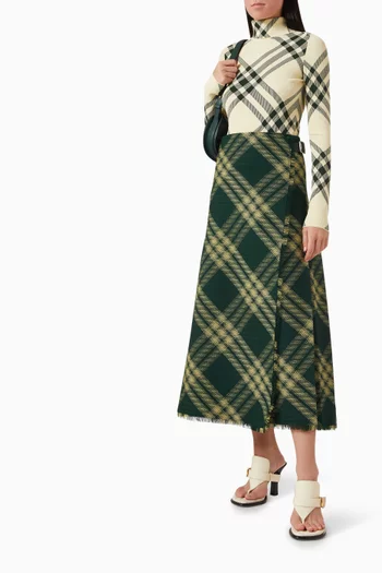 Check-print Midi Skirt in Wool