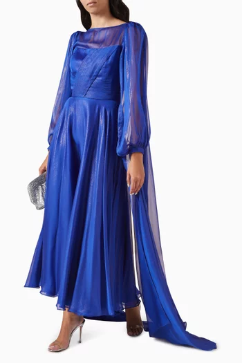 Snow Cape-sleeve Gown in Chiffon & Silk