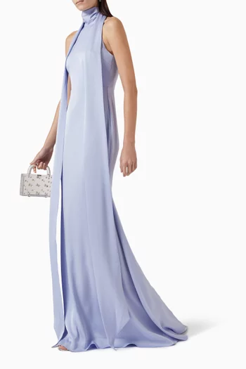Halter Scarf Gown in Satin Crepe