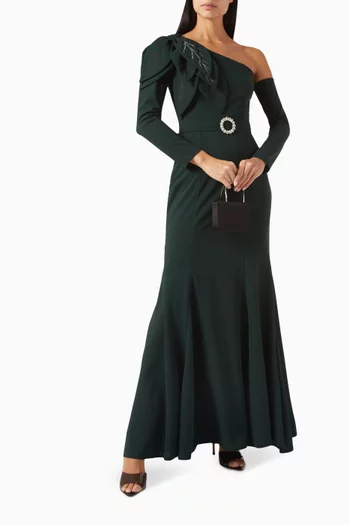One-shoulder Belted Maxi Dress