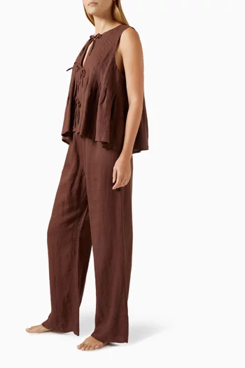 Pleated Top & Pants Lounge Set in Linen