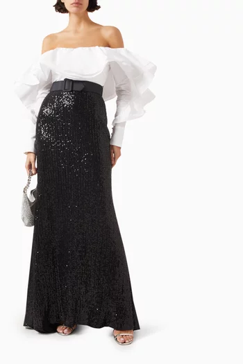 Sequin-embellished Ruffled Gown in Taffeta