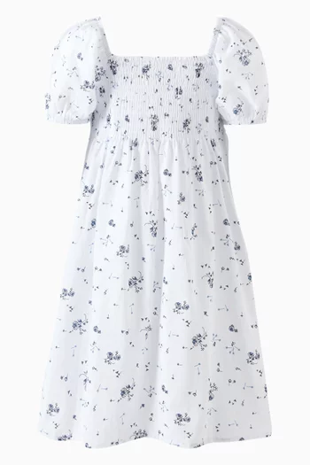 Floral-print Smocked Dress in Cotton