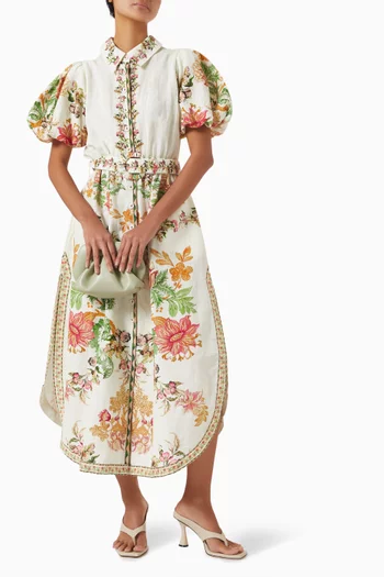 Floral Midi Dress in Cotton-linen