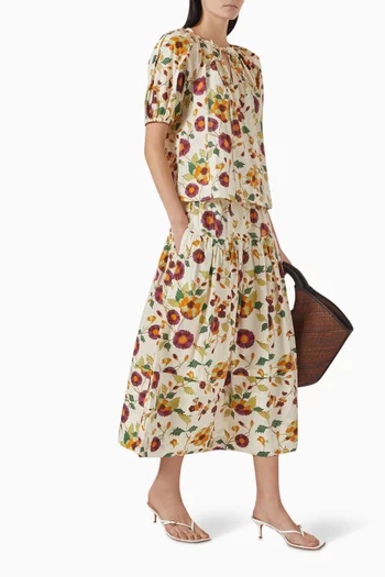 Anthia Floral-print Midi Skirt in Cotton