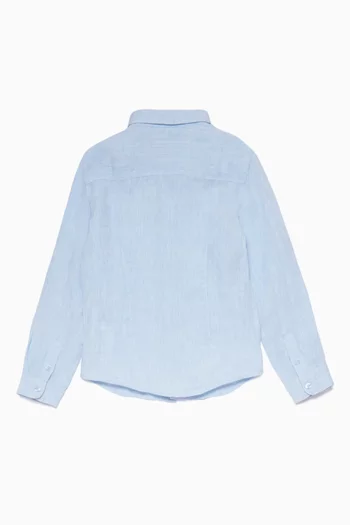 Light-Blue Embroidered Logo Linen Shirt