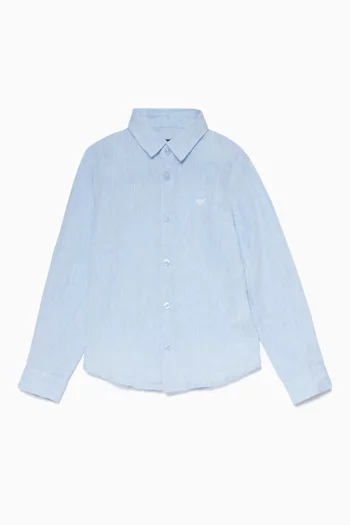 Light-Blue Embroidered Logo Linen Shirt