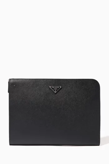 Logo Document Holder in Saffiano Leather