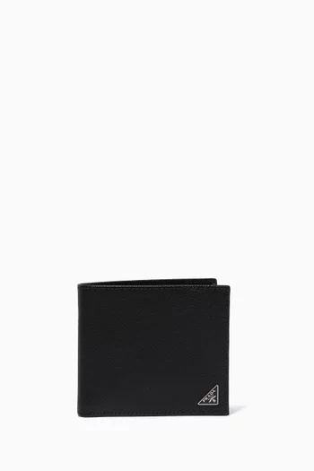 Black Triangle Logo Saffiano Leather Bill-Fold Wallet