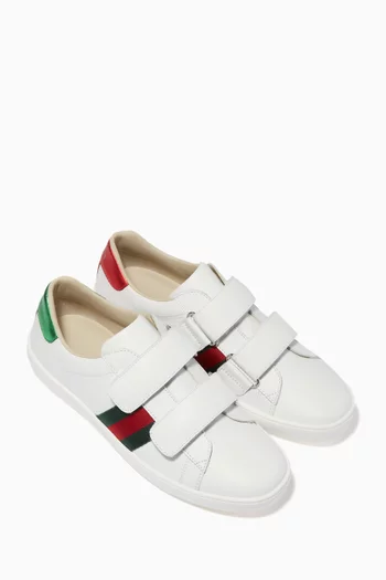 White Velcro Strap Leather Sneakers   