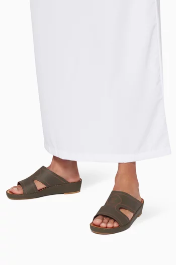 Green Calfskin Arca Laserato Sandals