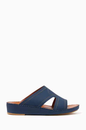 Navy Calfskin Arca Laserato Sandals