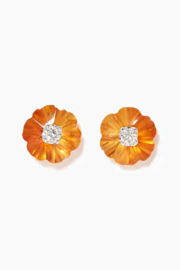 Floral Citrine Diamond Stud Earrings   