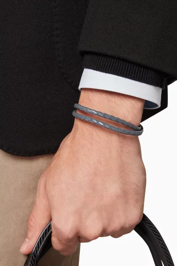 Elio 2-Line Woven Leather Bracelet