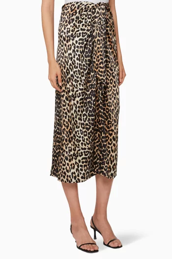 Leopard Print Silk-Mix Skirt   
