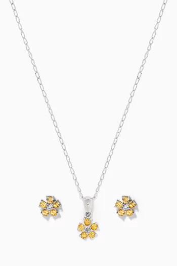 Roses Yellow Sapphire Diamond Set in 18kt White Gold