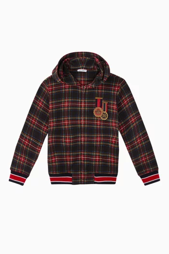 Checkered Zip-Up Cotton Hoodie    