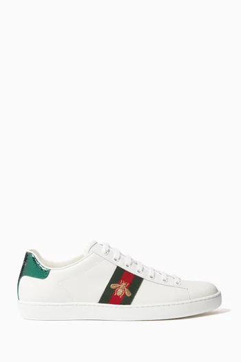 Ace Embroidered Low Top Sneakers in Leather  